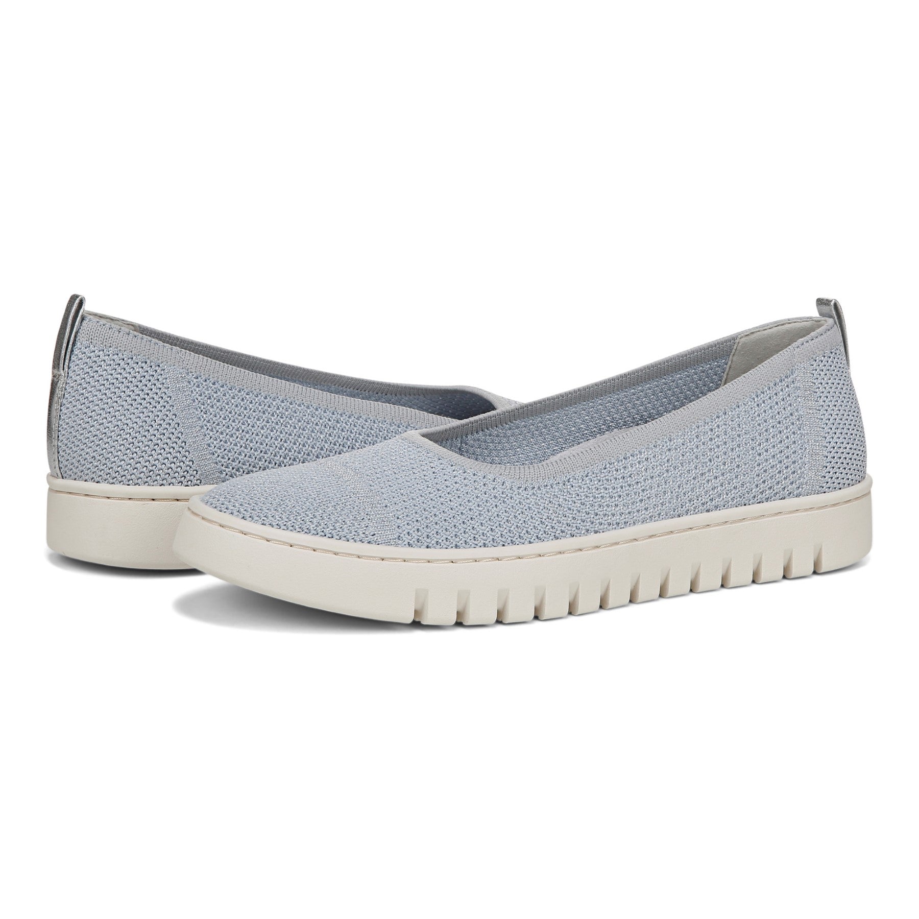 Vionic Uptown Skimmer Women's Knit Slip-On Comfort Shoe - Blue Mist/silver - pair left angle