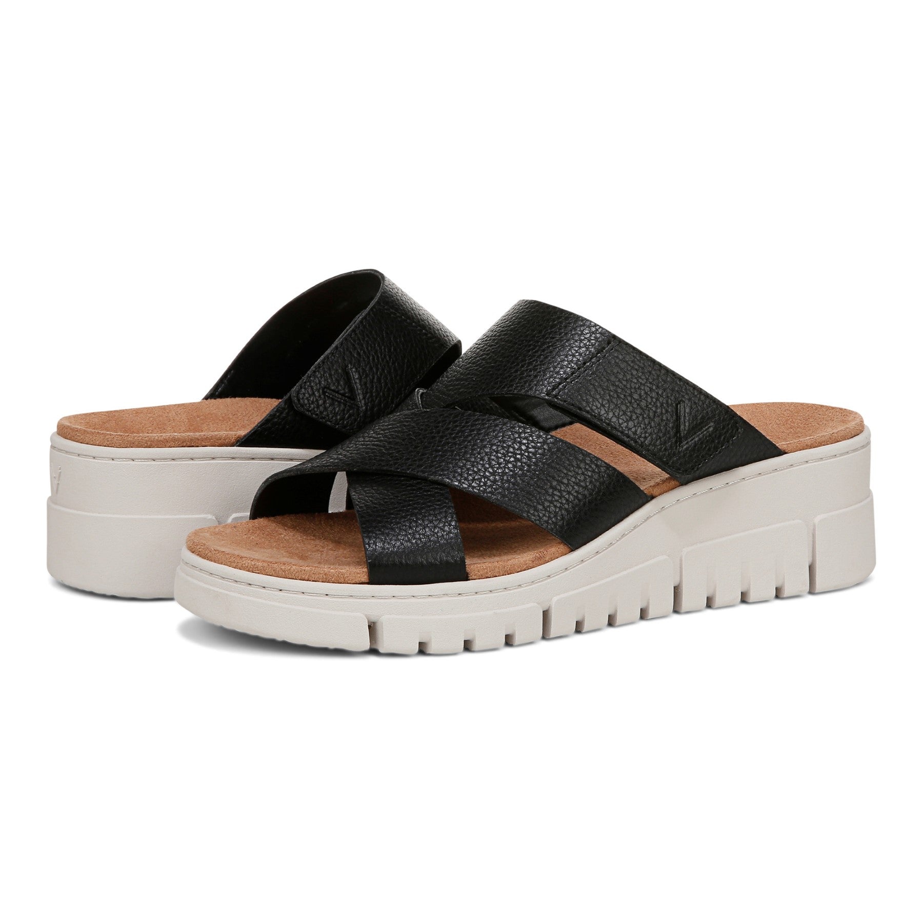 Vionic Uptown Sunset Women's Slide Sandal - Black - pair left angle
