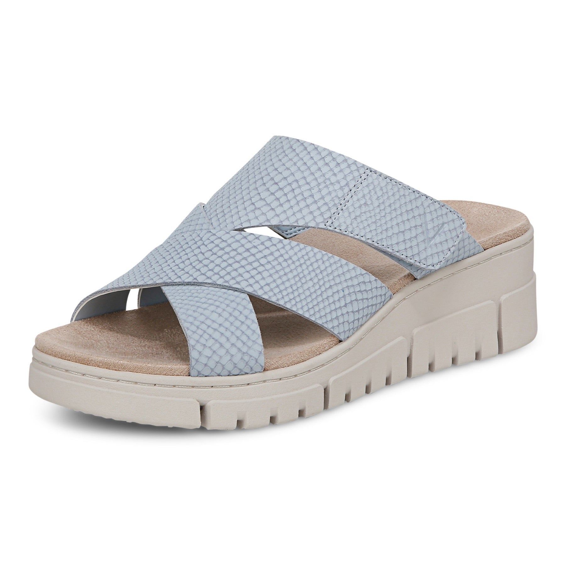 Vionic Uptown Sunset Women's Slide Sandal - Blue Mist - Left angle