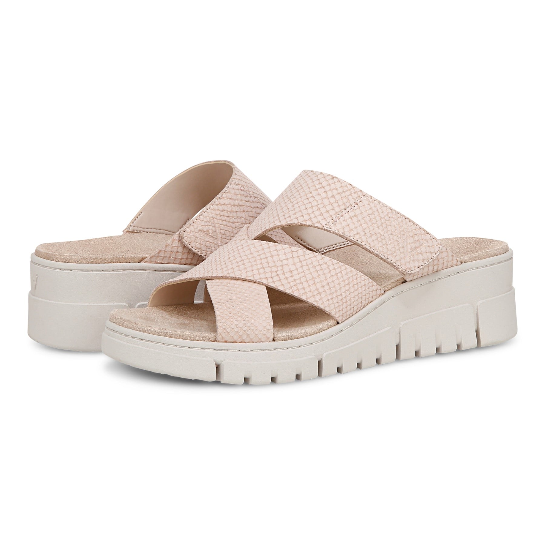 Vionic Uptown Sunset Women's Slide Sandal - Cameo Rose - pair left angle