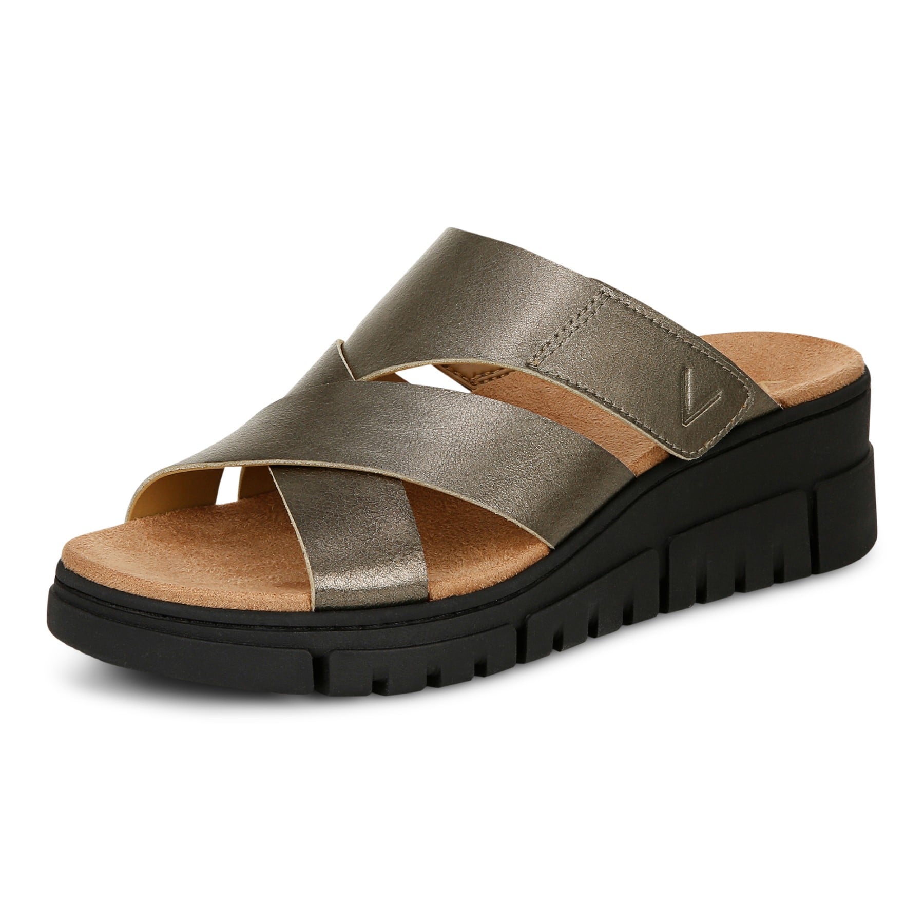 Vionic Uptown Sunset Women's Slide Sandal - Gunmetal - Left angle