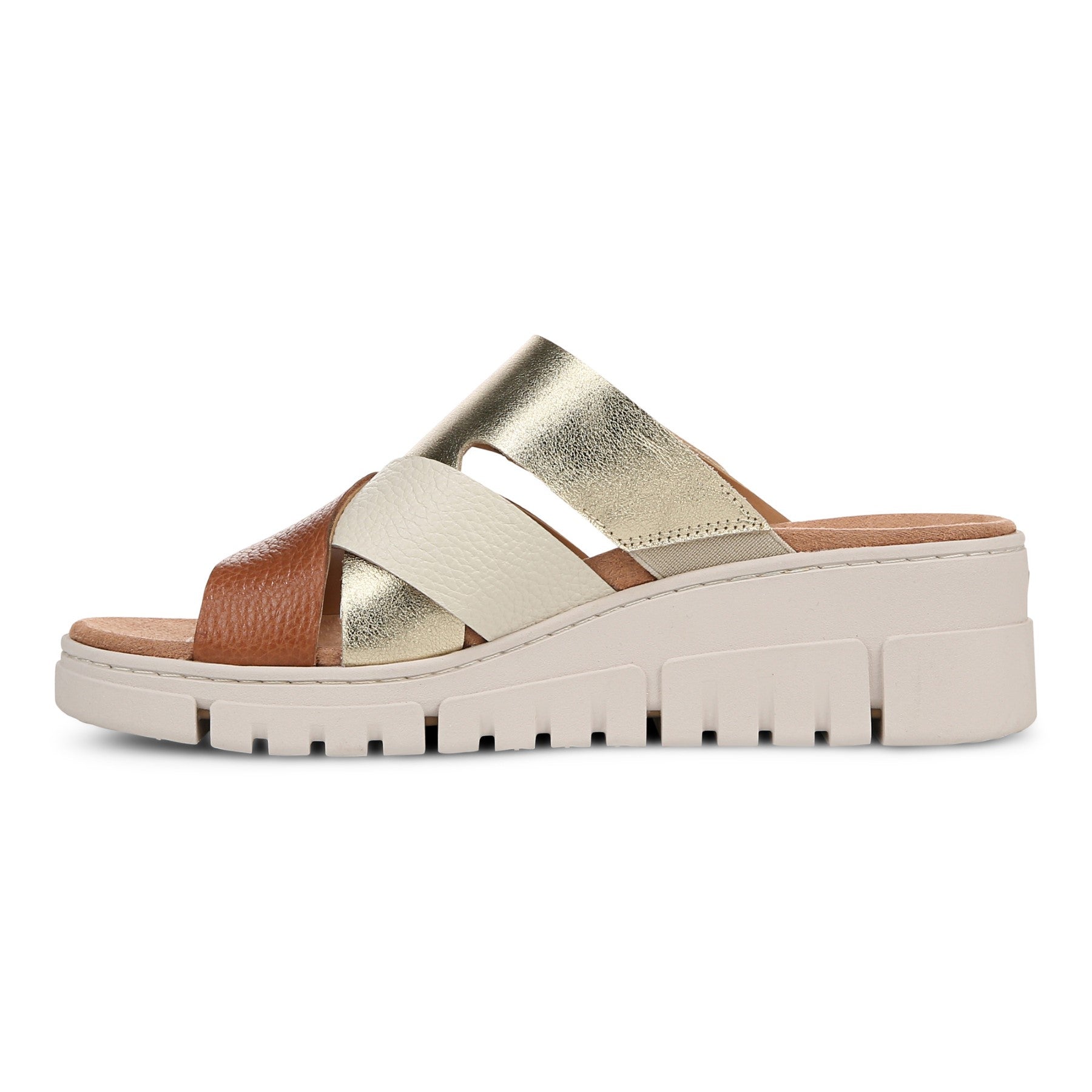 Vionic Uptown Sunset Women's Slide Sandal - Tan/gold - Left Side