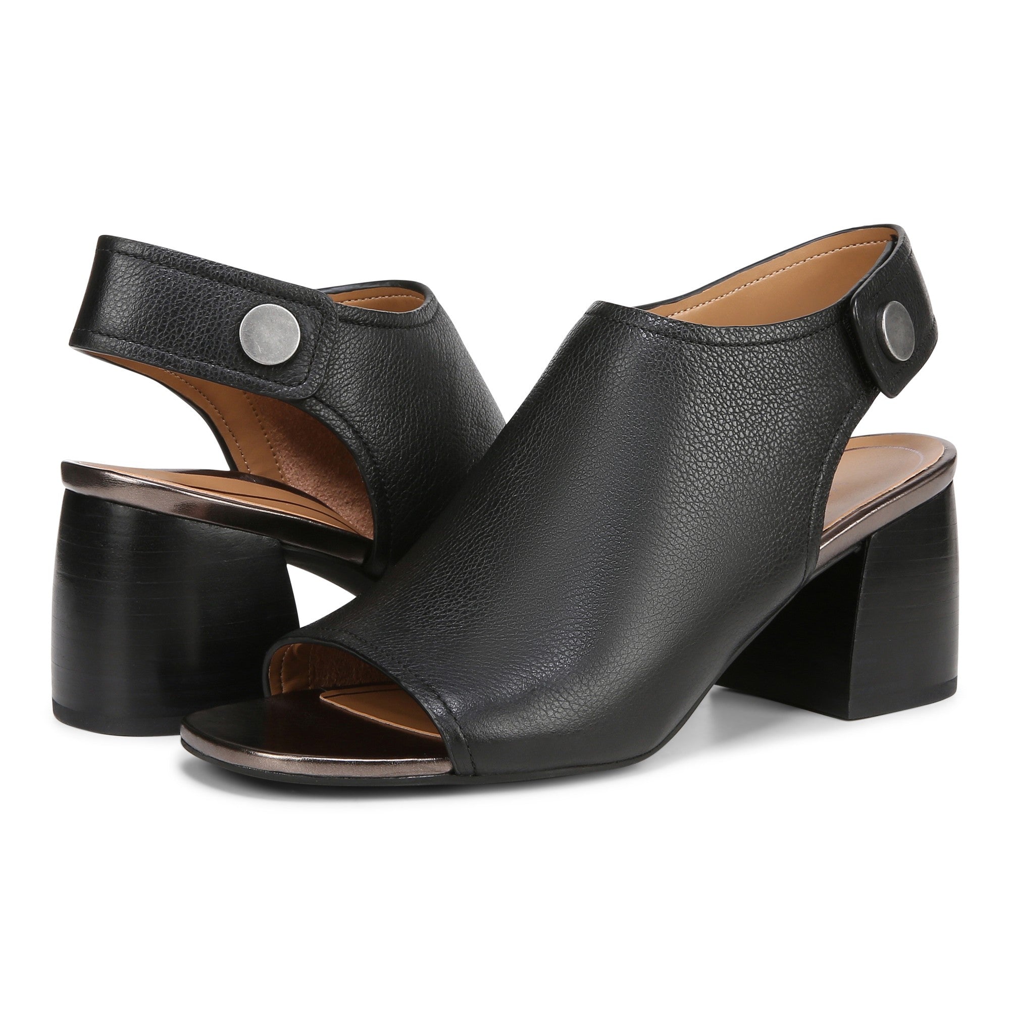 Vionic Valencia Women's Heeled Comfort Gold-Rated-Leather Sandal - Black - pair left angle