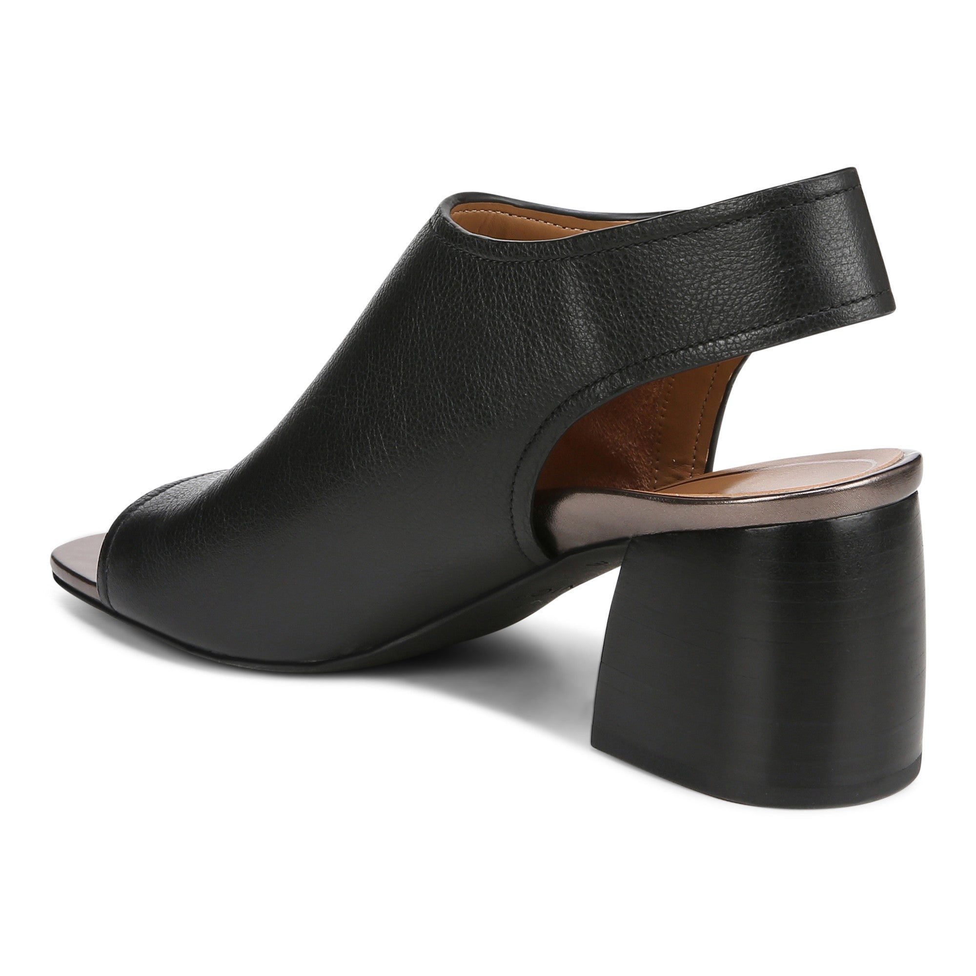 Vionic Valencia Women's Heeled Comfort Gold-Rated-Leather Sandal - Black - Back angle