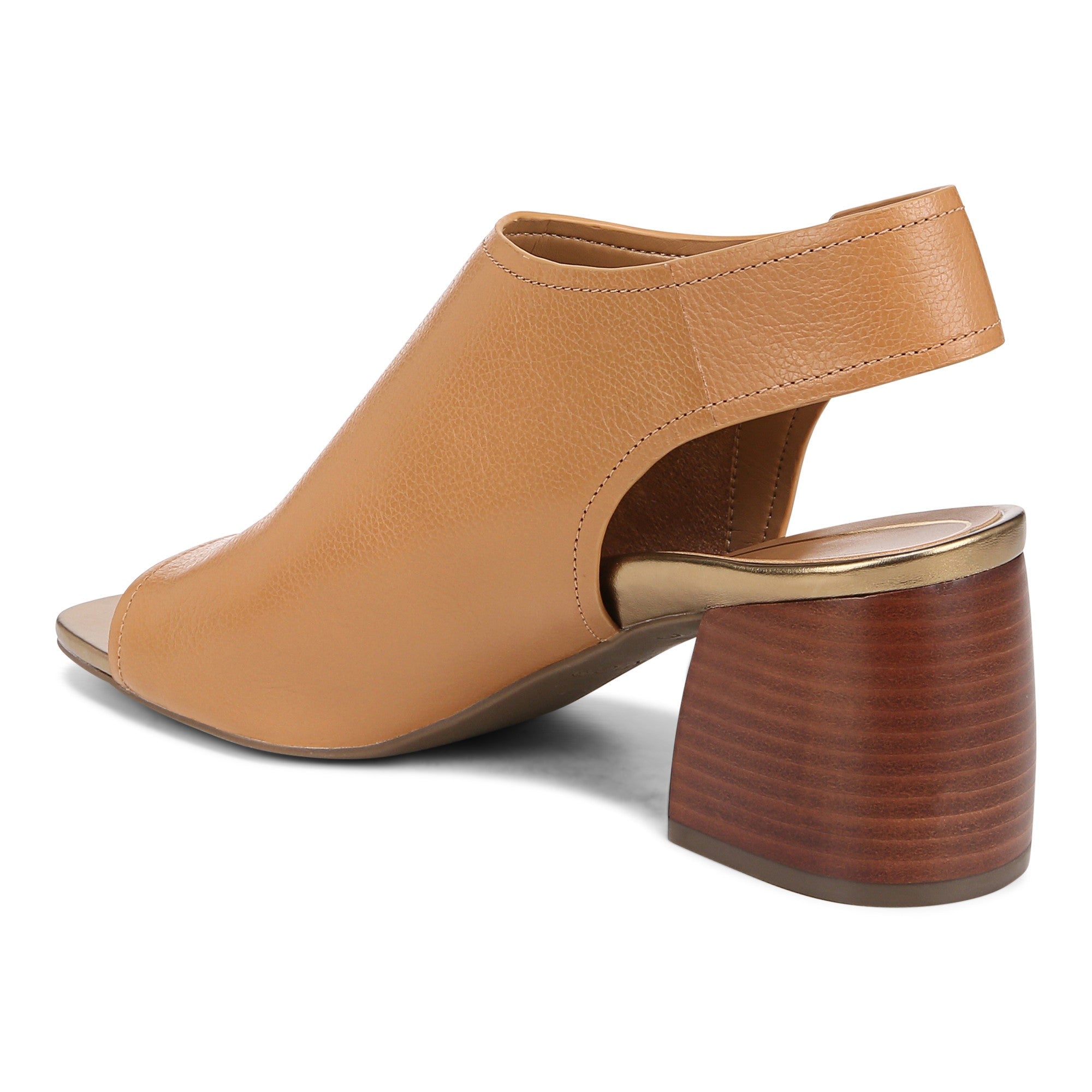 Vionic Valencia Women's Heeled Comfort Gold-Rated-Leather Sandal - Camel - Back angle