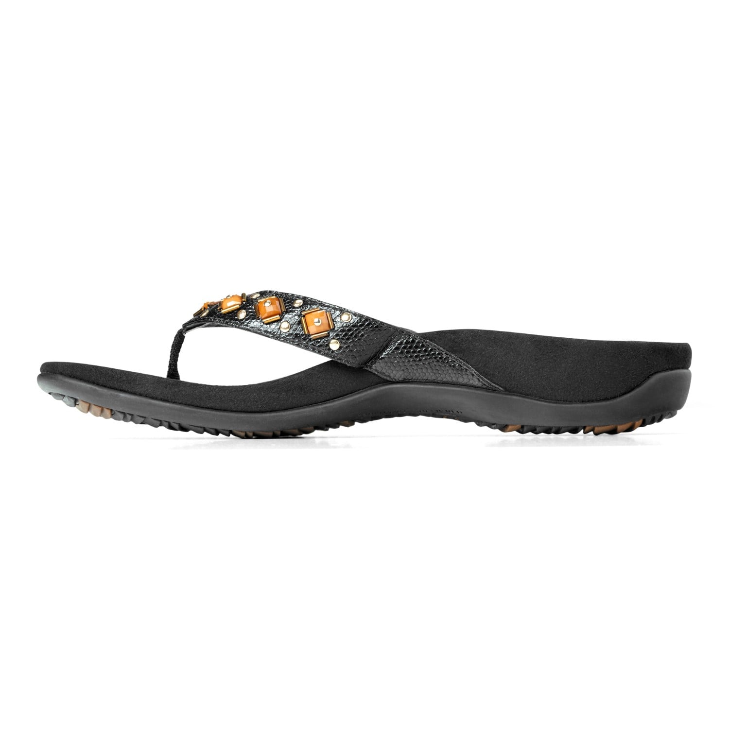 Vionic Floriana Women's Thong Sandals - Black Crocodile - 2 left view