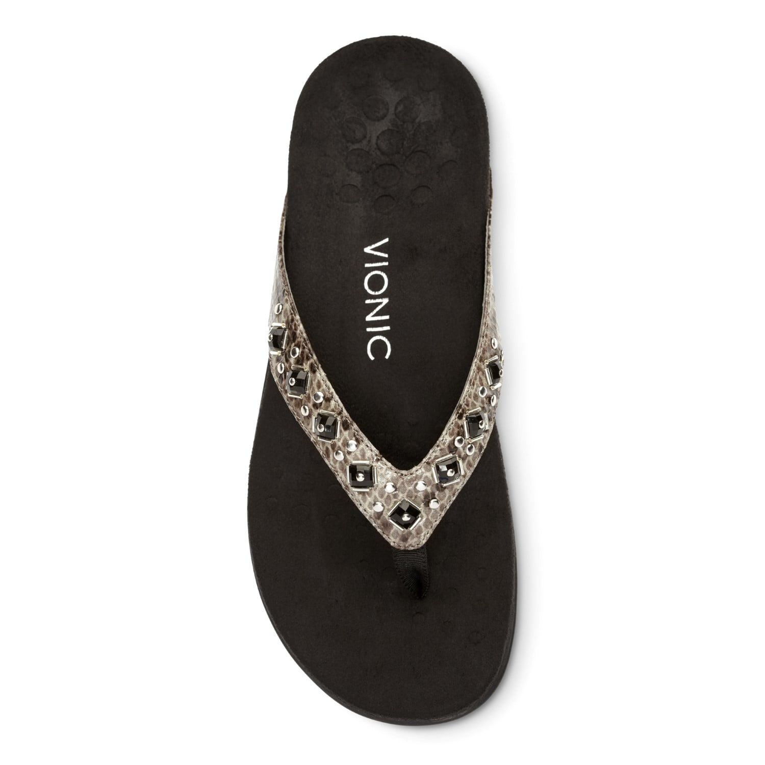 Vionic Floriana Women's Thong Sandals - Grey Snake - 3 top view