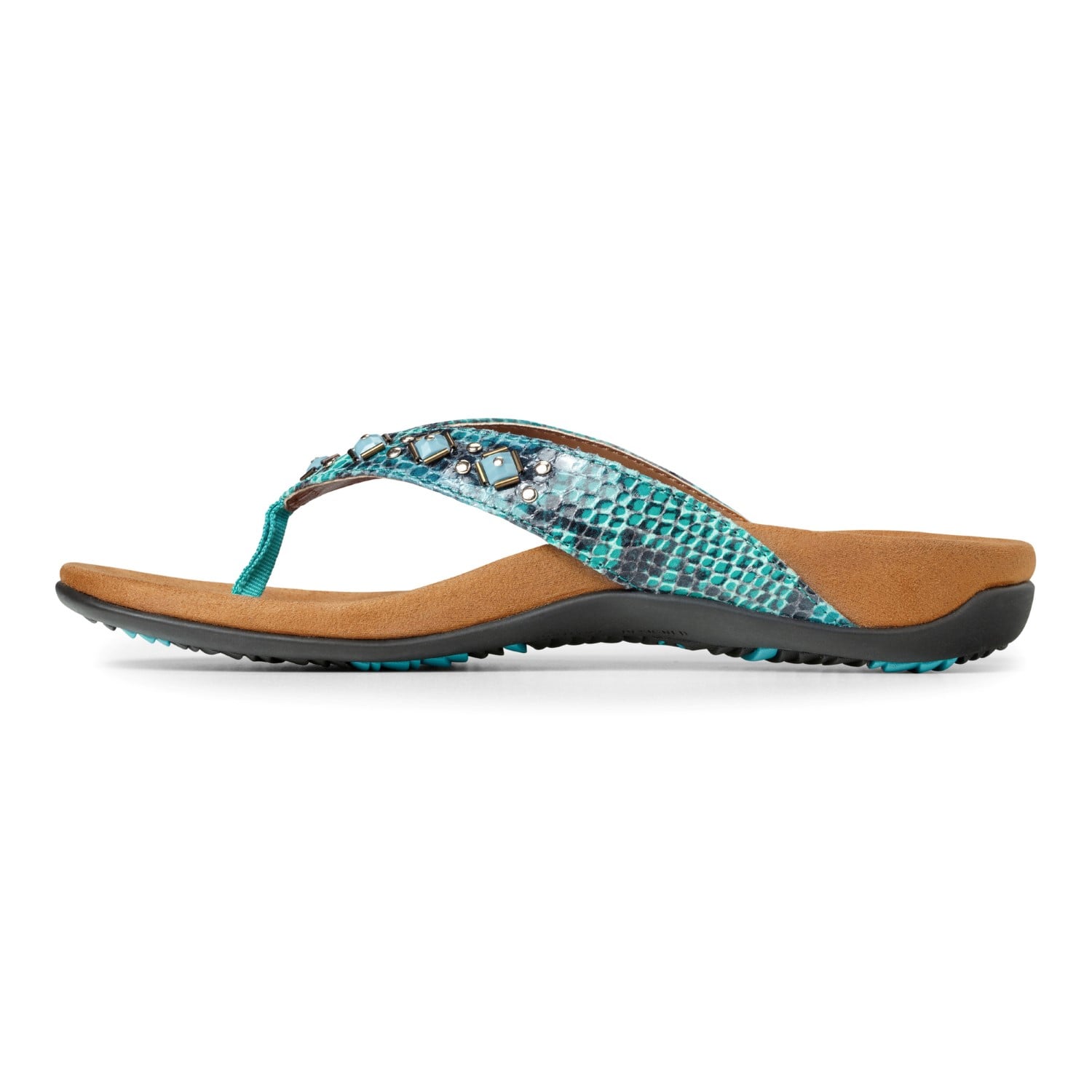 Vionic Floriana Women's Thong Sandals - Teal Snake - 2 left view