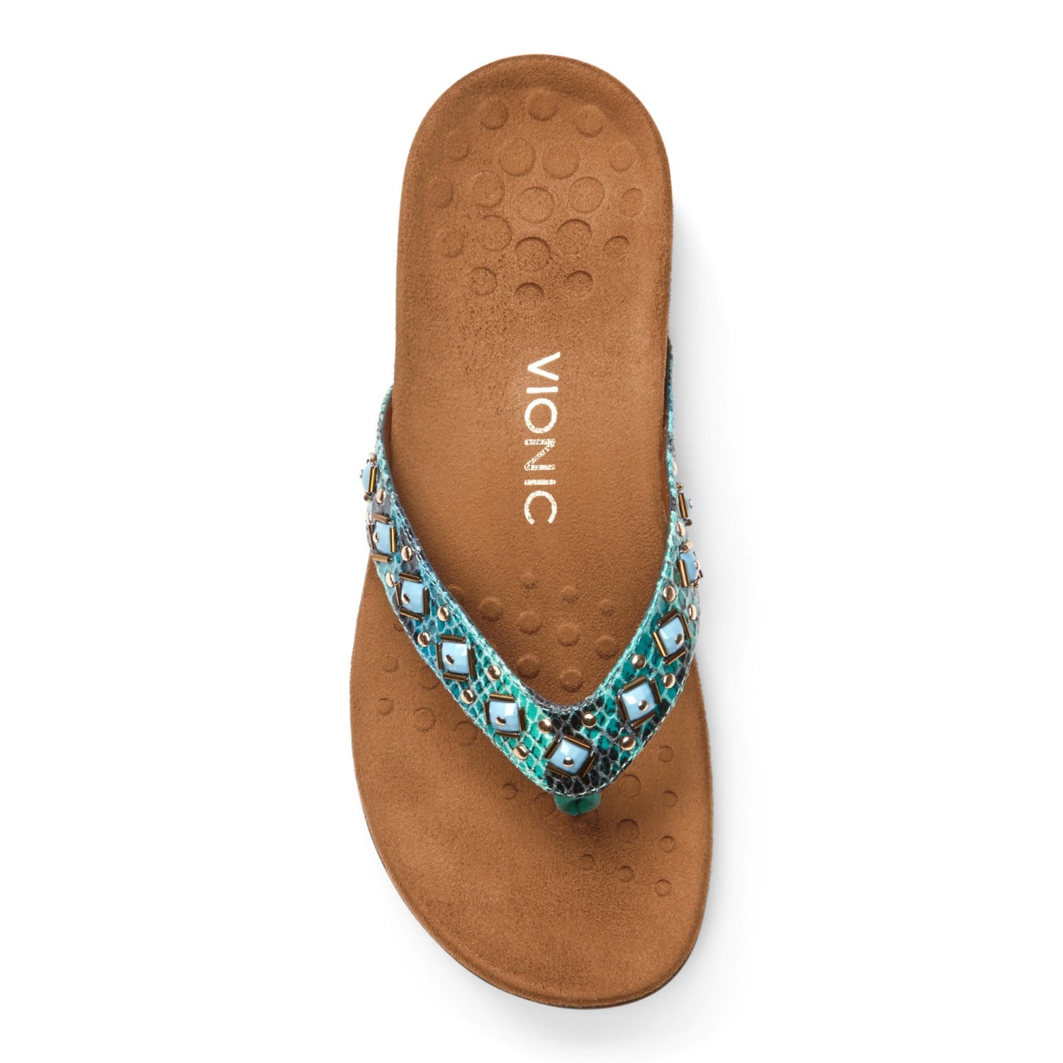 Vionic Floriana Women's Thong Sandals - Teal Snake - 3 top view