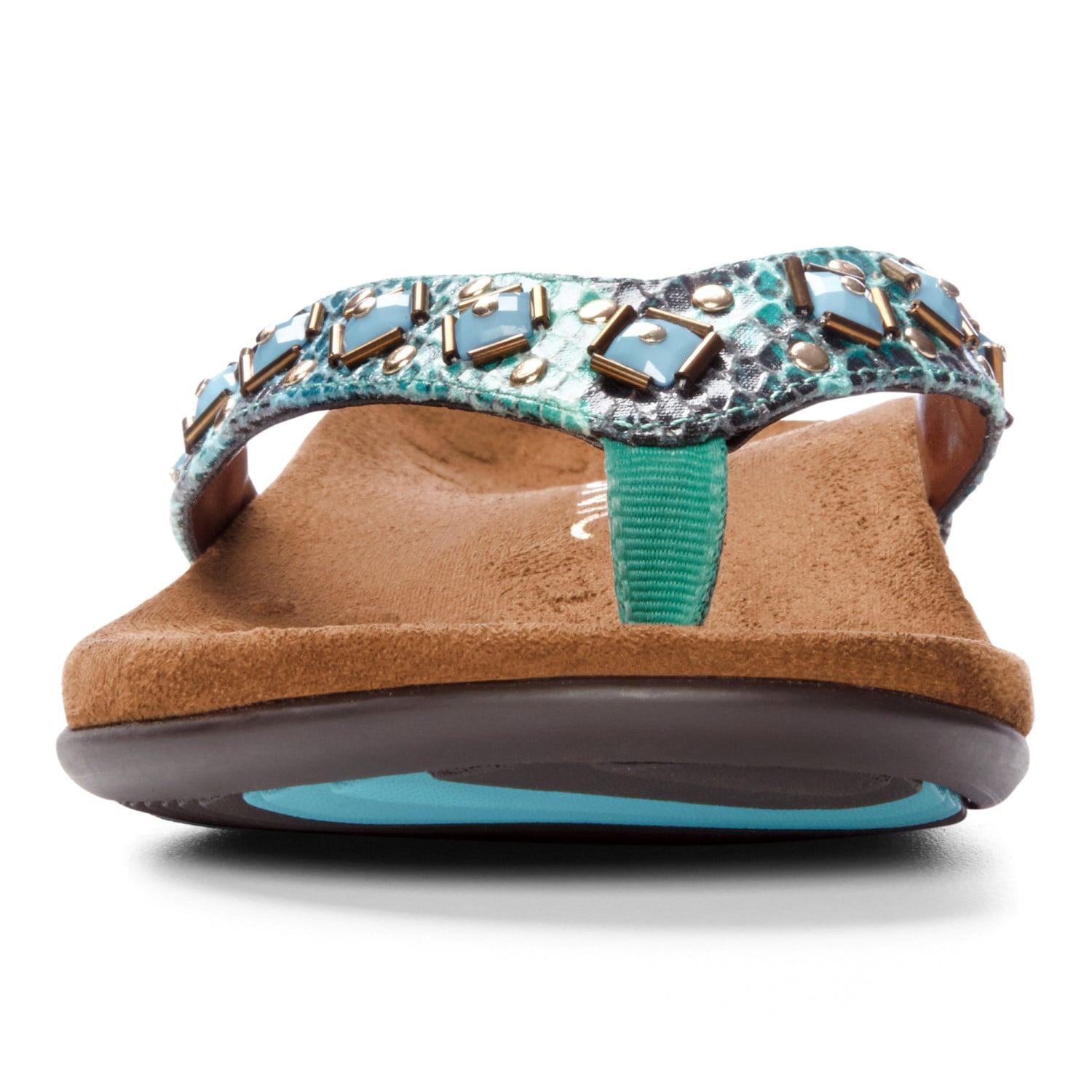 Vionic Floriana Women's Thong Sandals - Teal Snake - 6 front view