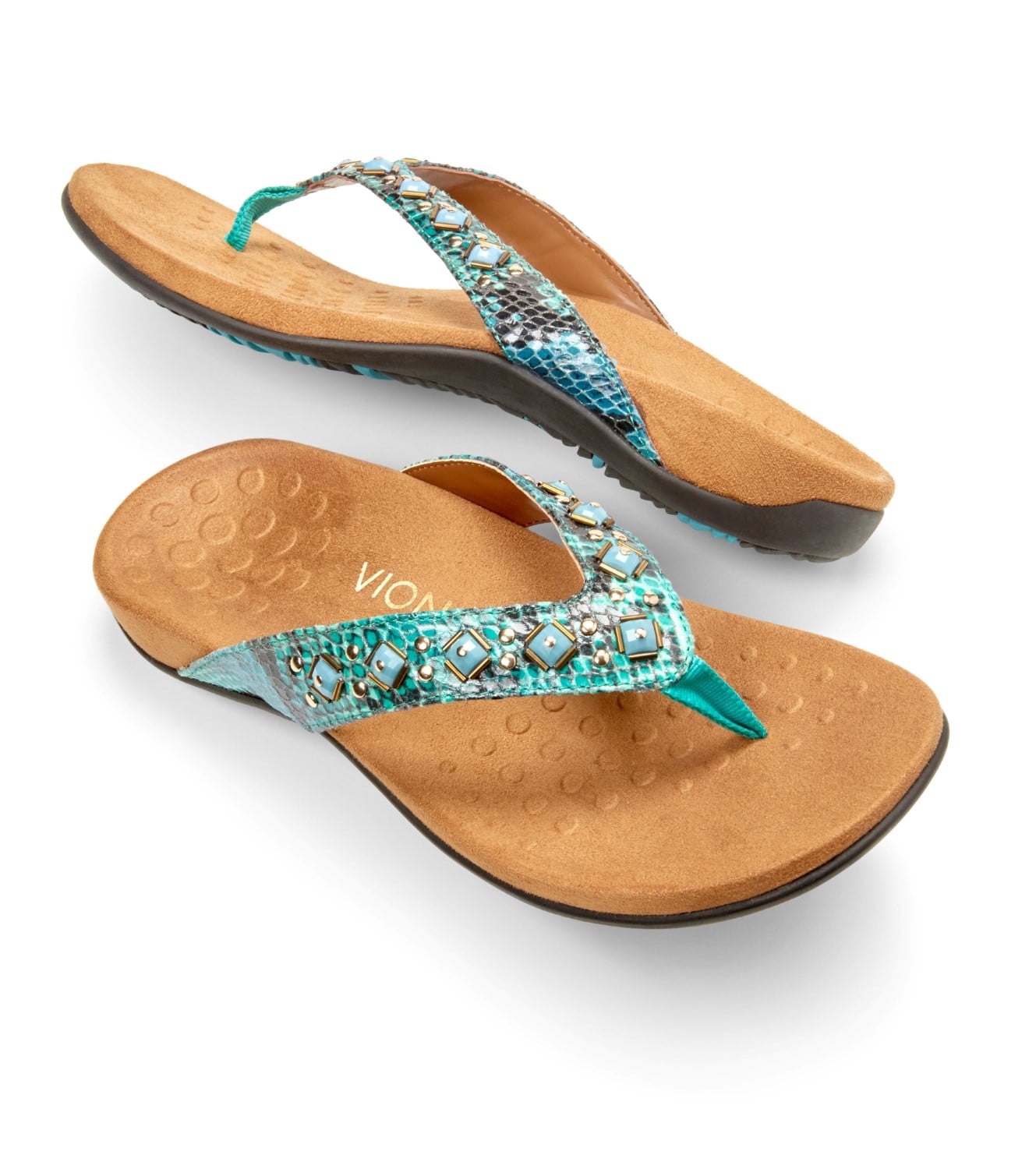 Vionic Floriana Women's Thong Sandals - Teal Snake - Pair