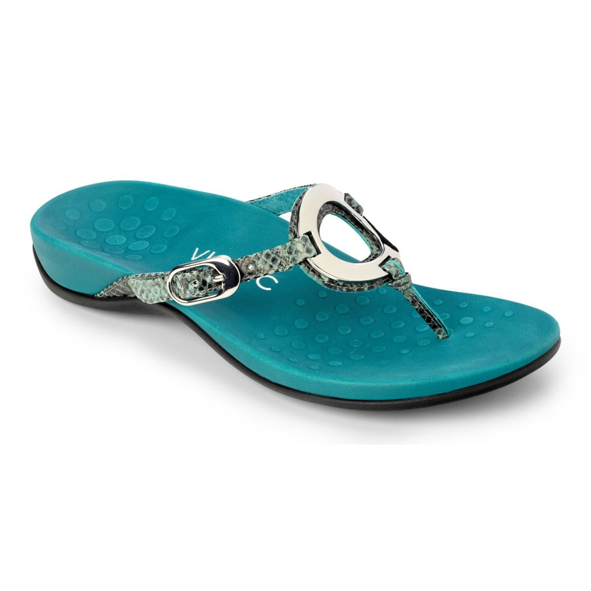 Vionic Karina Women's Toe-post Supportive Sandal - Teal Snake - 1 main view