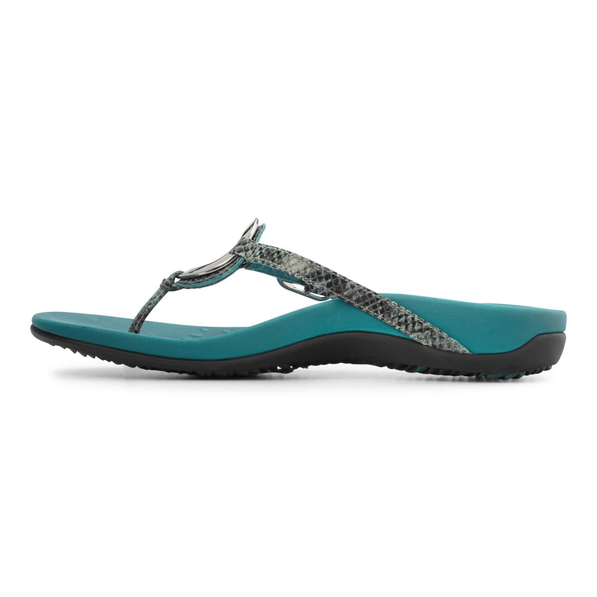 Vionic Karina Women's Toe-post Supportive Sandal - Teal Snake - 2 left view