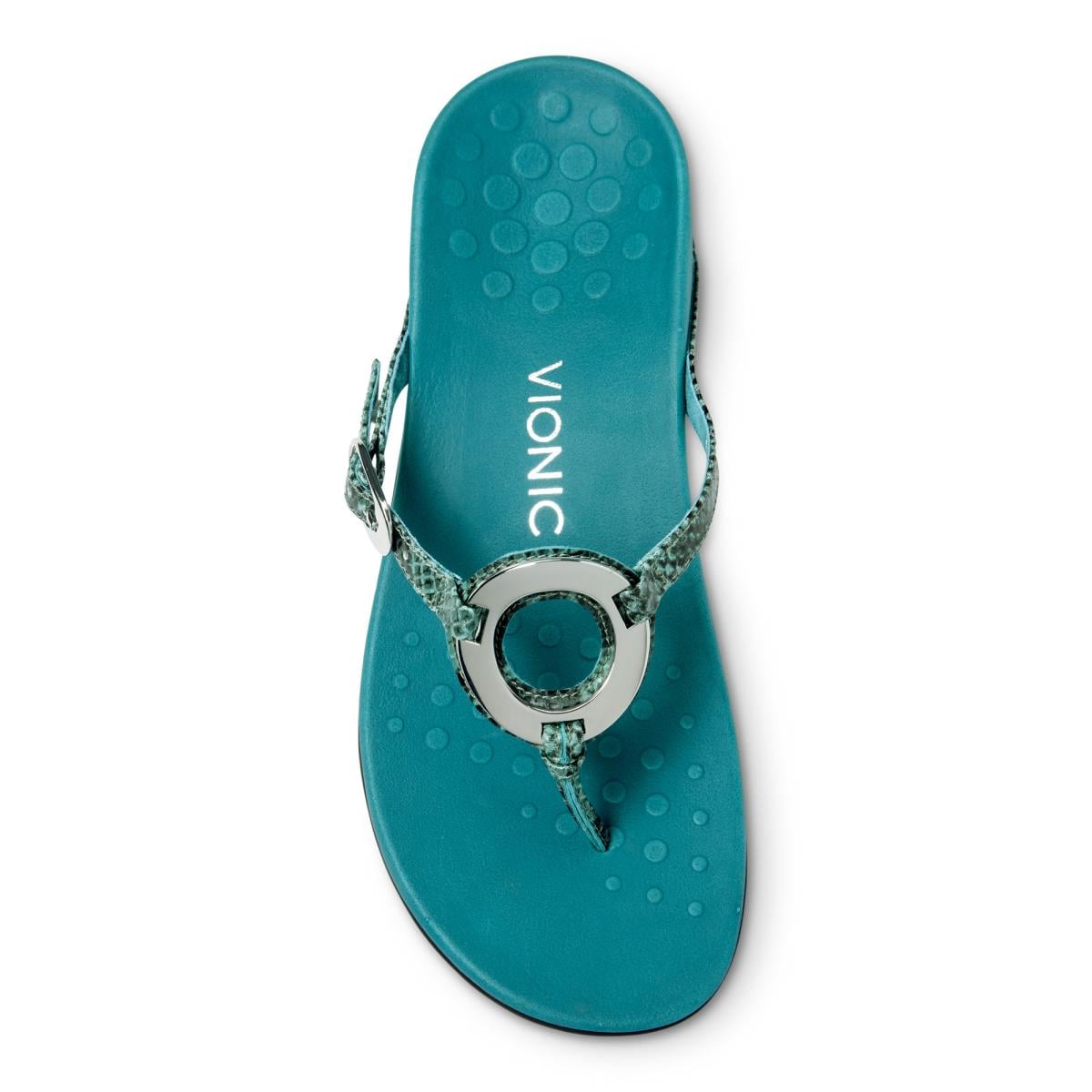 Vionic Karina Women's Toe-post Supportive Sandal - Teal Snake - 3 top view