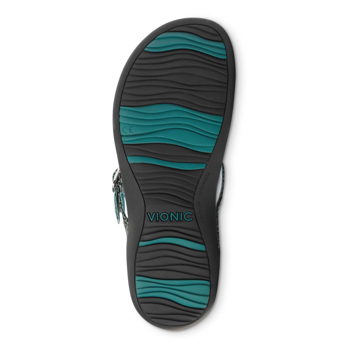 Vionic Karina Women's Toe-post Supportive Sandal - Teal Snake - 7 bottom view