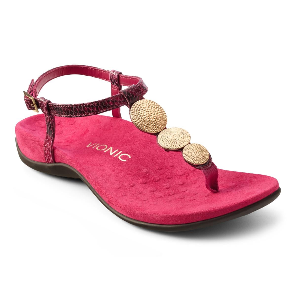Vionic Lizbeth Women's T-strap Orthotic Sandal - 1 main view Raspberry Snake