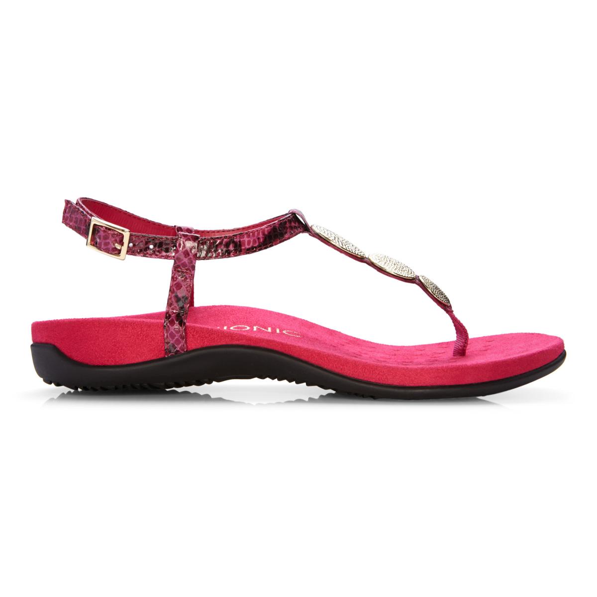 Vionic Lizbeth Women's T-strap Orthotic Sandal - 4 right view Raspberry Snake