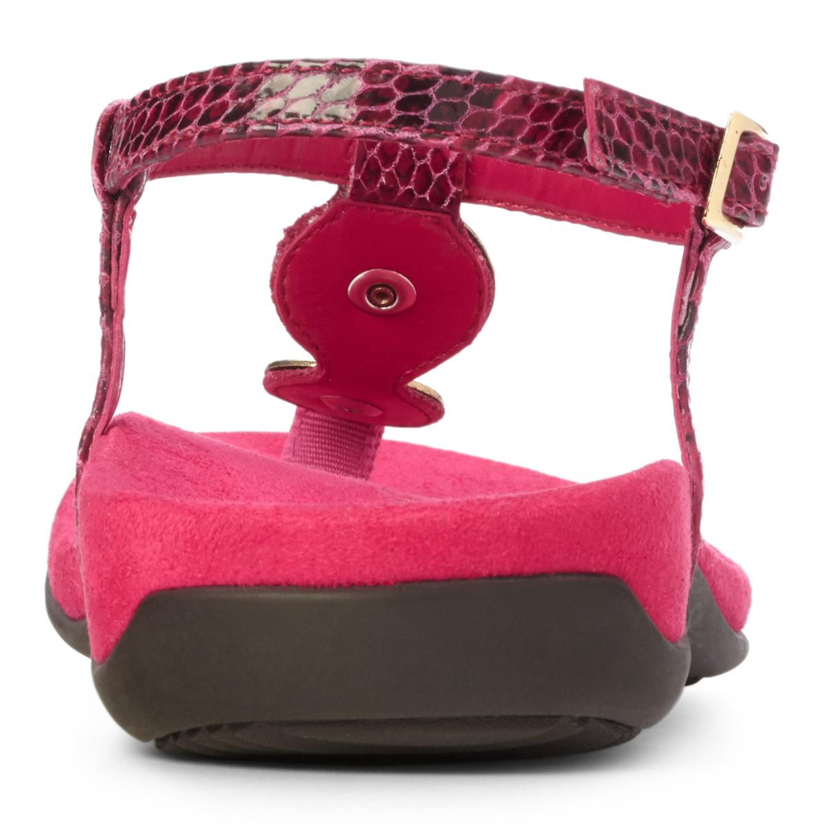 Vionic Lizbeth Women's T-strap Orthotic Sandal - 5 back view Raspberry Snake