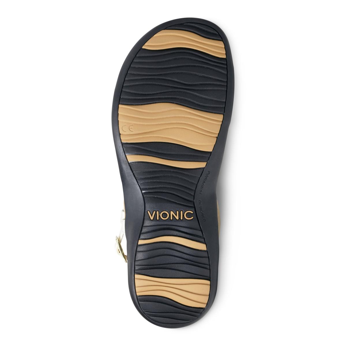 Vionic Lizbeth Women's T-strap Orthotic Sandal - 7 bottom view White Metallic