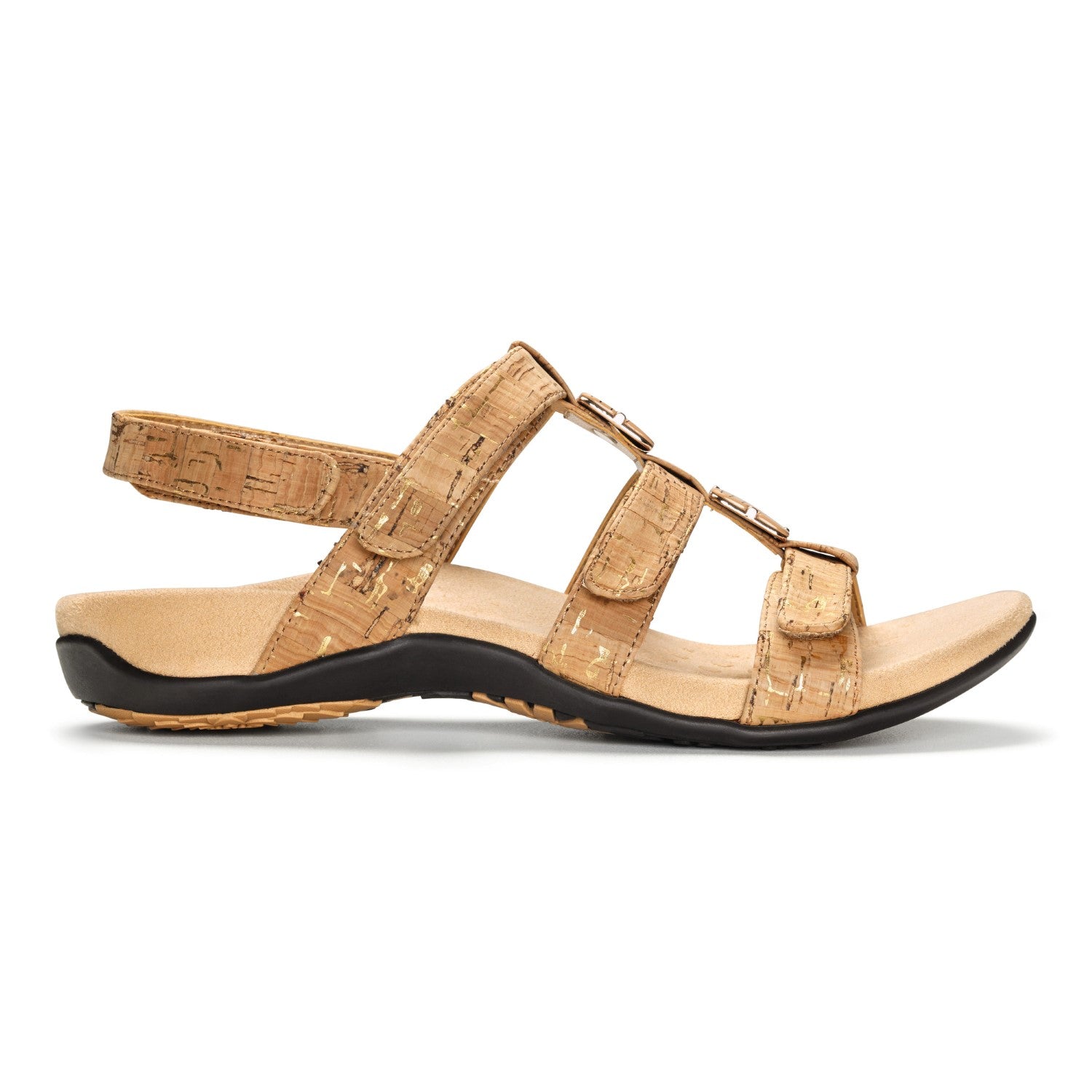 Vionic Amber - Women's Adjustable Slide Sandal - Orthaheel - Gold Cork - 4 right view