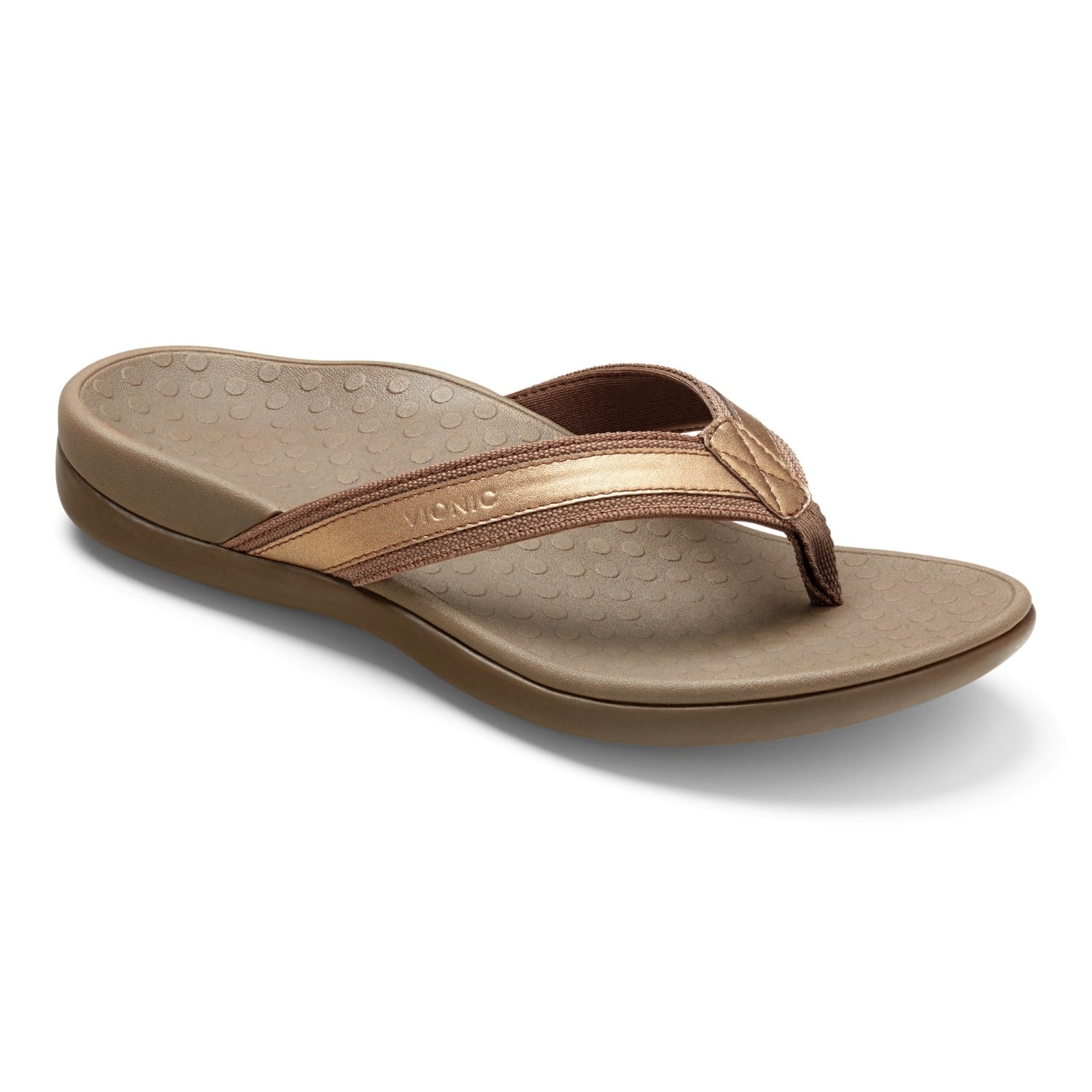 Vionic Tide II - Women's Leather Orthotic Sandals - Orthaheel in Bronze Metallic