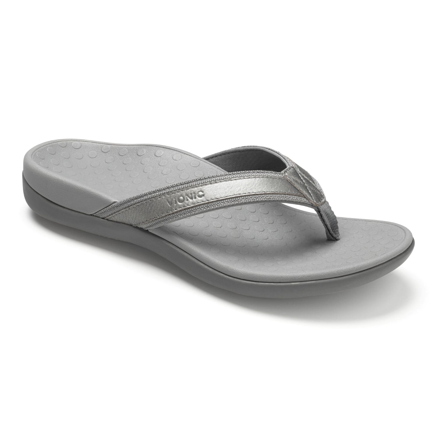Vionic Tide II - Women's Leather Orthotic Sandals - Orthaheel in Pewter Metallic