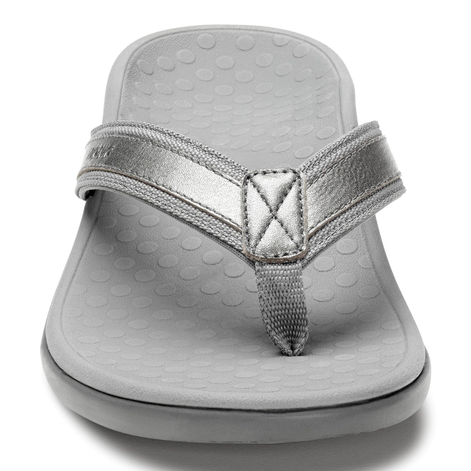 Vionic Tide II - Women's Leather Orthotic Sandals - Orthaheel - Pewter Metallic - 6 front view