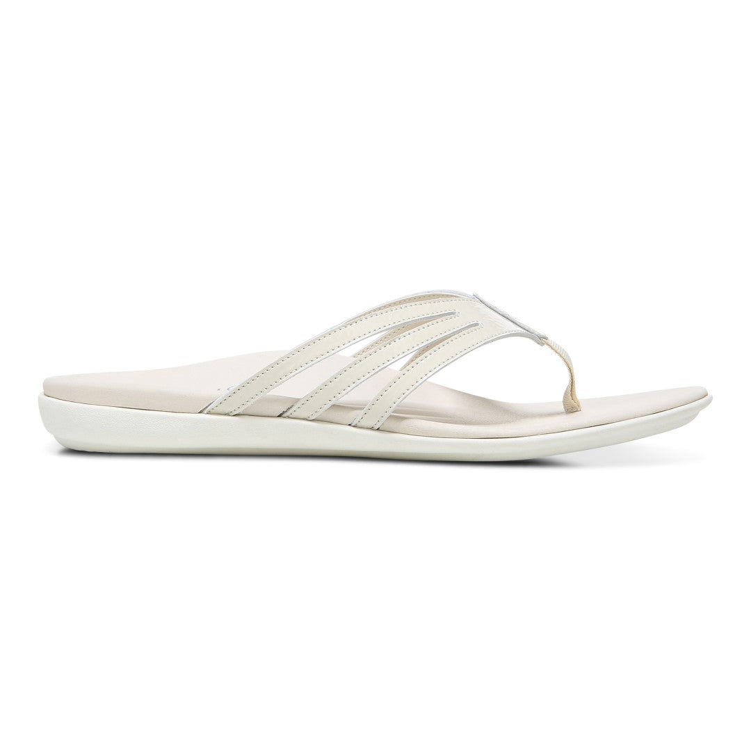 Vionic Alta Women's Toe Post Orthotic Sandals - Cream Crinkle Ptnt - Right side