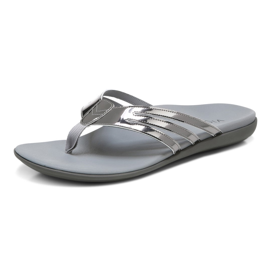 Vionic Alta Women's Toe Post Orthotic Sandals - Pewter Metallic - Left angle