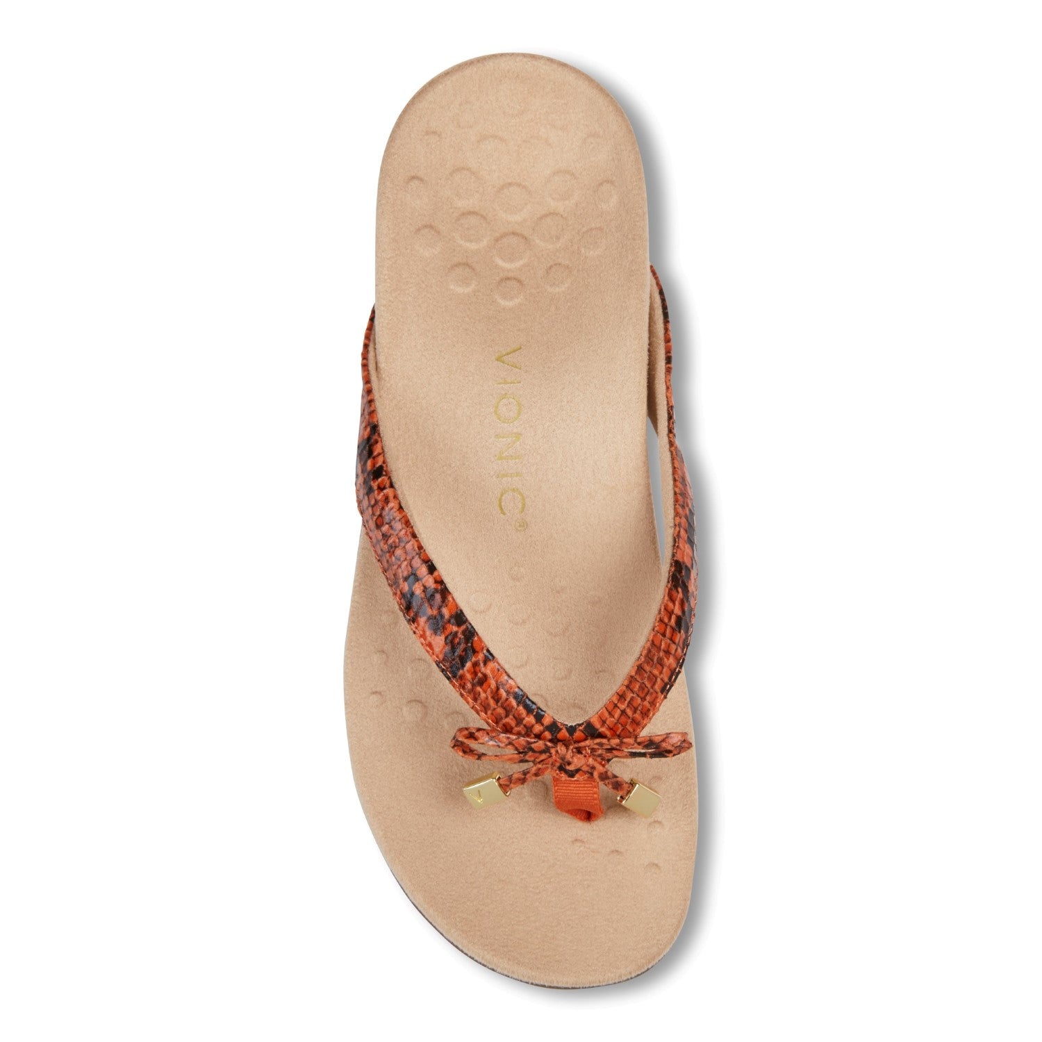 Vionic Bella - Women's Orthotic Thong Sandals - Clementine Snake 3 top view