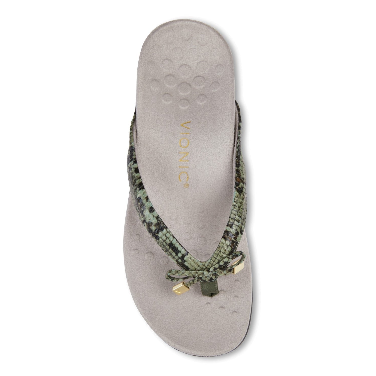 Vionic Bella - Women's Orthotic Thong Sandals - Olive Snake 3 top view