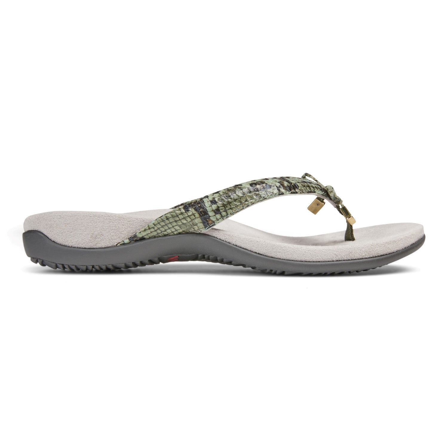 Vionic Bella - Women's Orthotic Thong Sandals - Olive Snake 4 right view