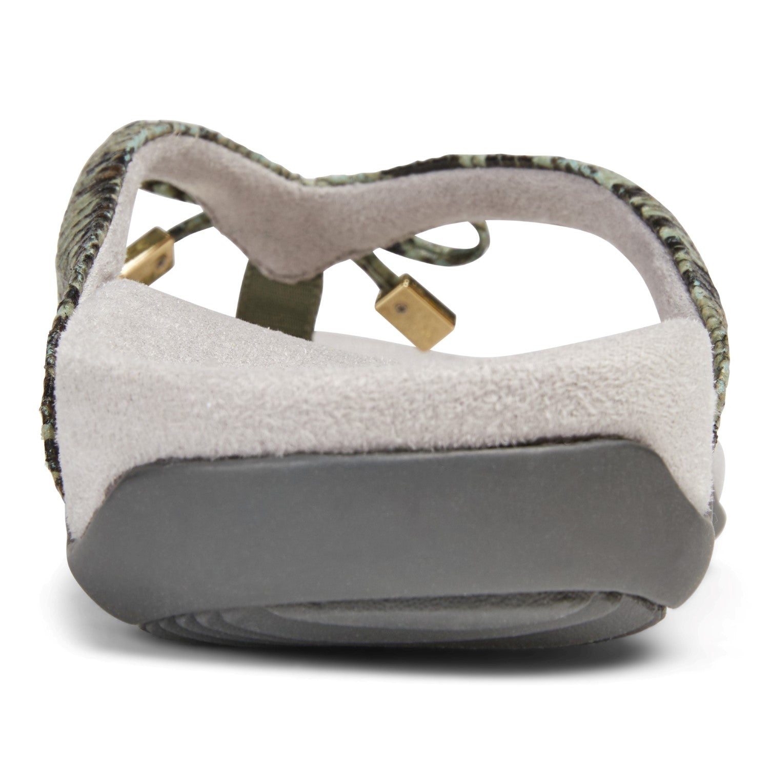 Vionic Bella - Women's Orthotic Thong Sandals - Olive Snake 5 back view