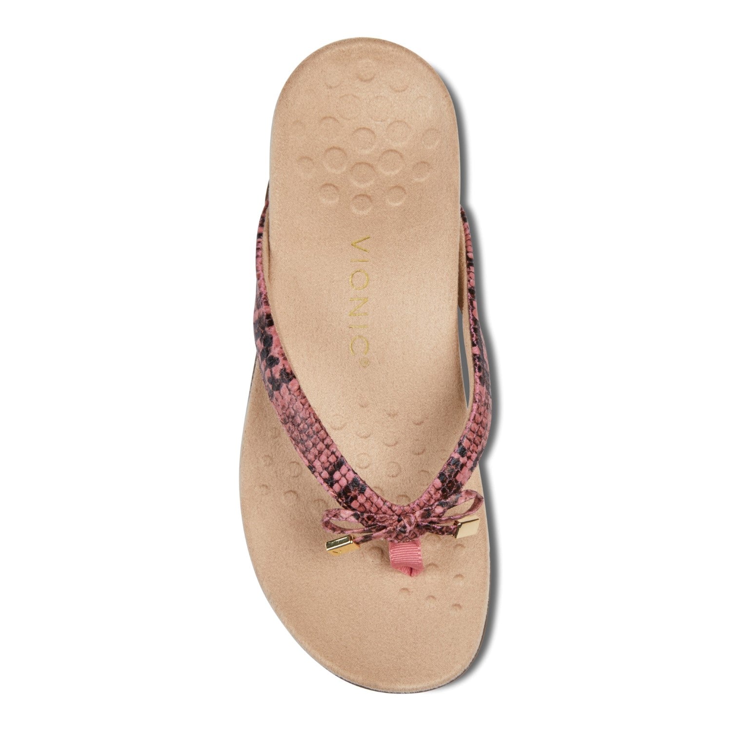 Vionic Bella - Women's Orthotic Thong Sandals - Pink Snake 3 top view