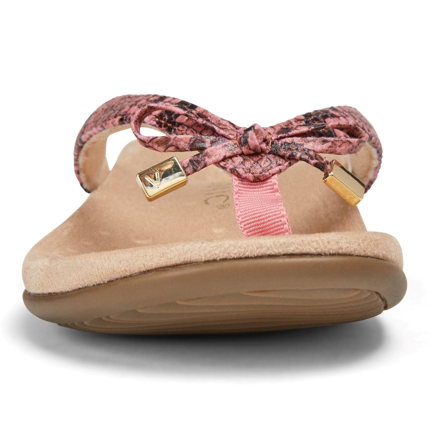 Vionic Bella - Women's Orthotic Thong Sandals - Pink Snake 6 front view