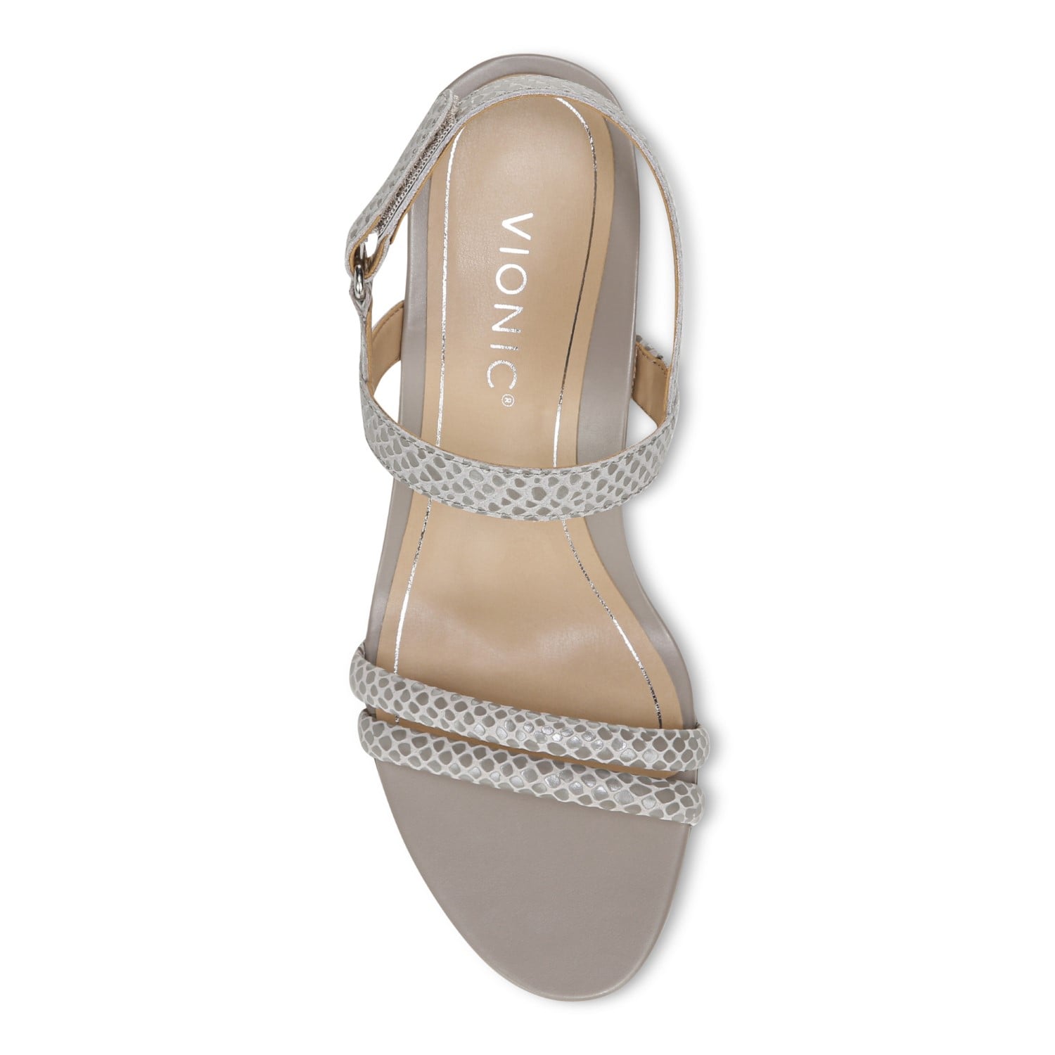 Vionic Emmy Woemn's Backstrap Wedge Sandal - 3 top view - Aluminum