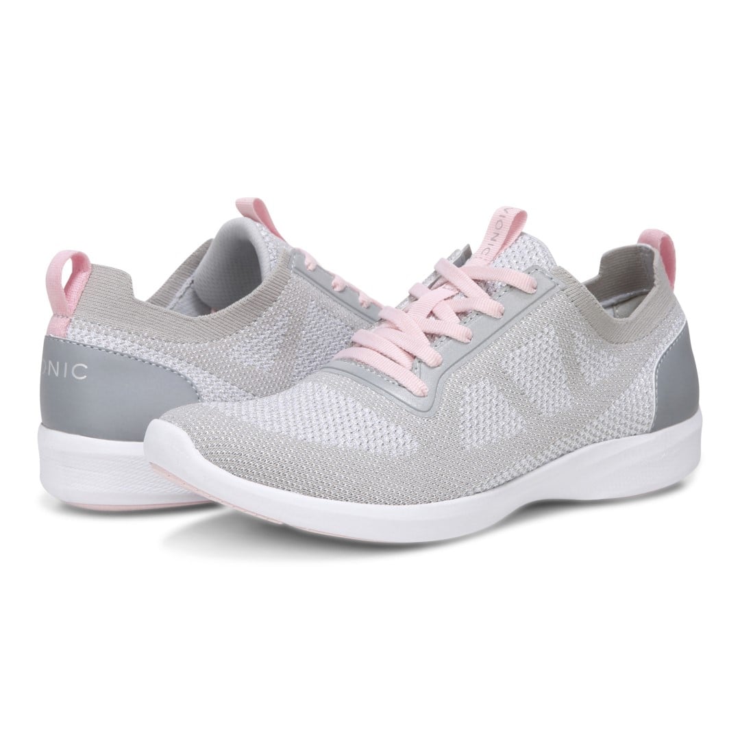 Vionic Lenora Women's Comfort Sneaker - Metallic Silver - pair left angle