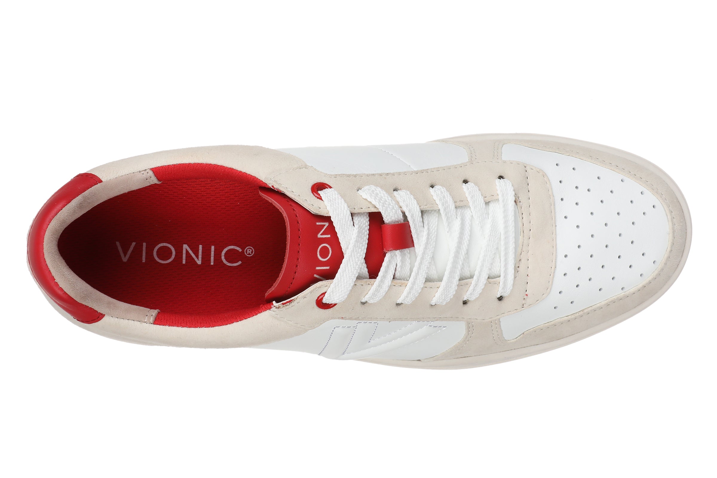 Vionic Lucas Court - Men's Casual Comfort Sneaker - Cream/ Red - Red-3