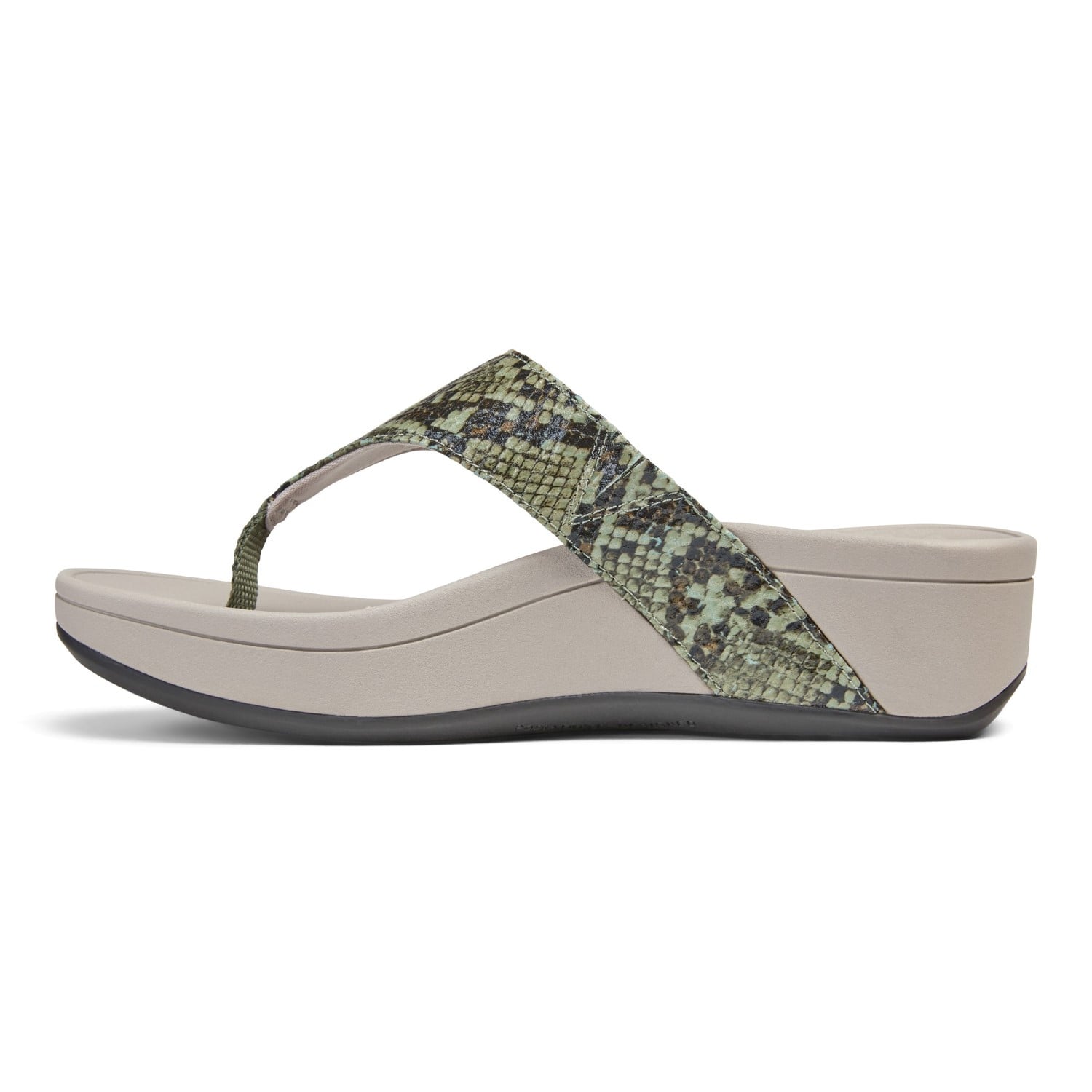 Vionic Pacific Naples - Women's Platform Sandal - Olive Snake 2 left view