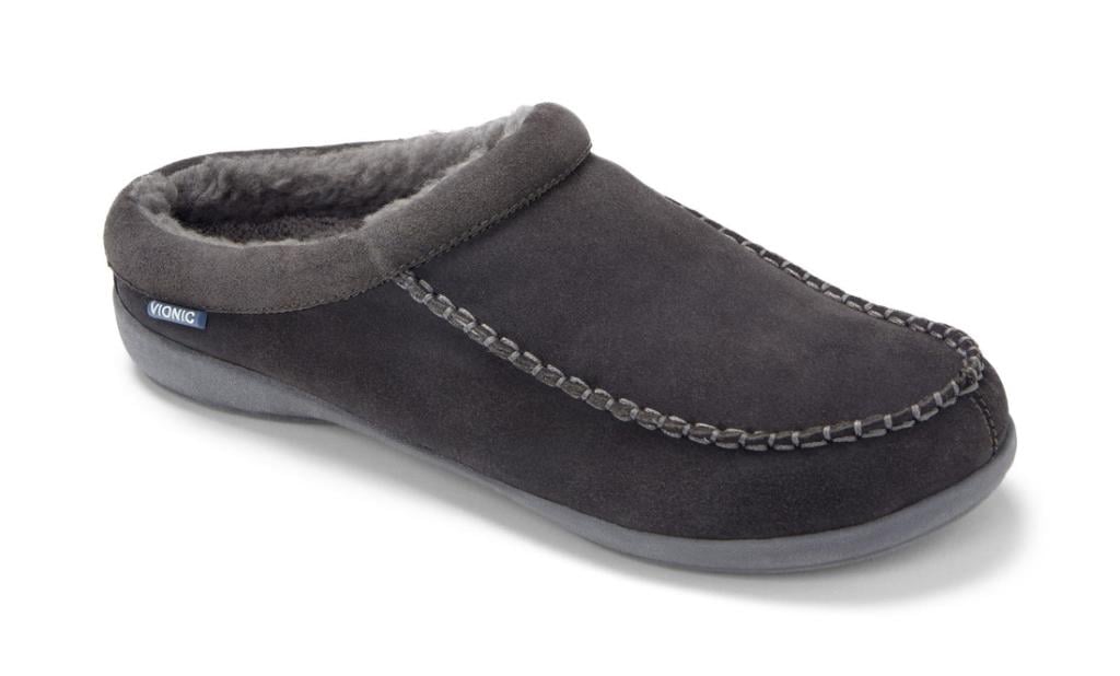 Vionic Barrow Mens Faux shearling-lined slipper - Dark Grey
