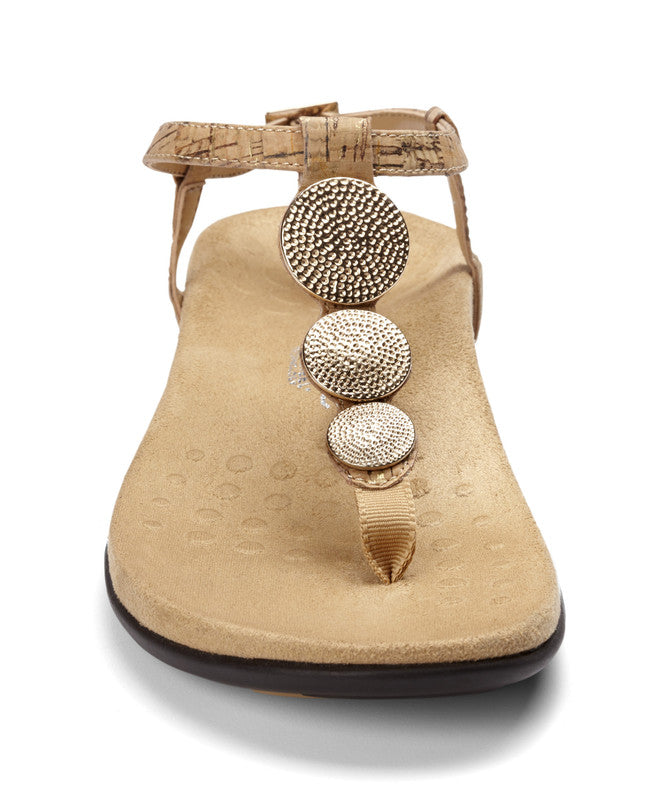 Vionic Lizbeth Womens T-strap Sandal - front  Gold Cork