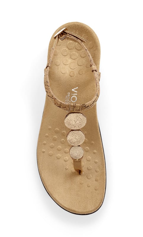 Vionic Lizbeth Womens T-strap Sandal - overhead Gold Cork
