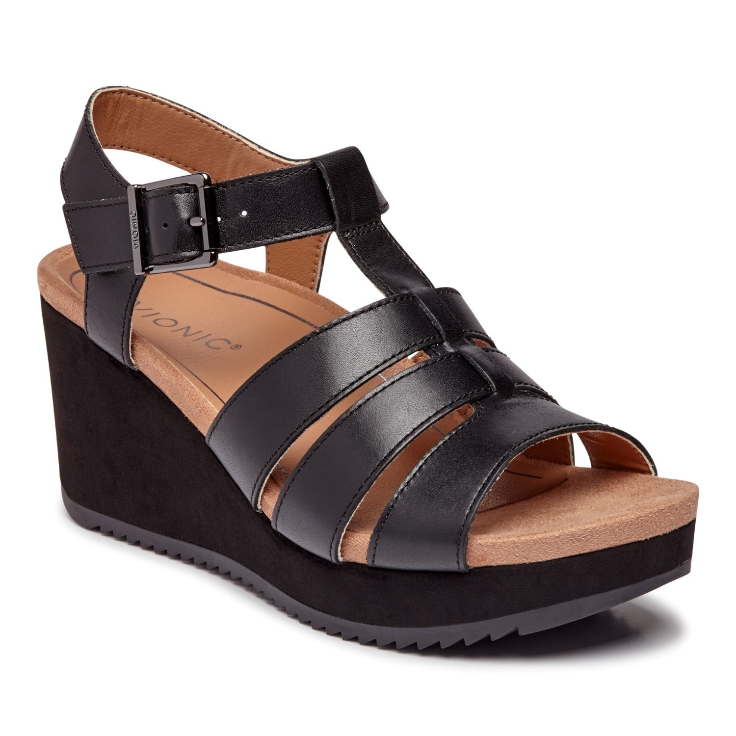 Vionic Tawny Women's Wedge Sandal - Black-Leather 1 profile view