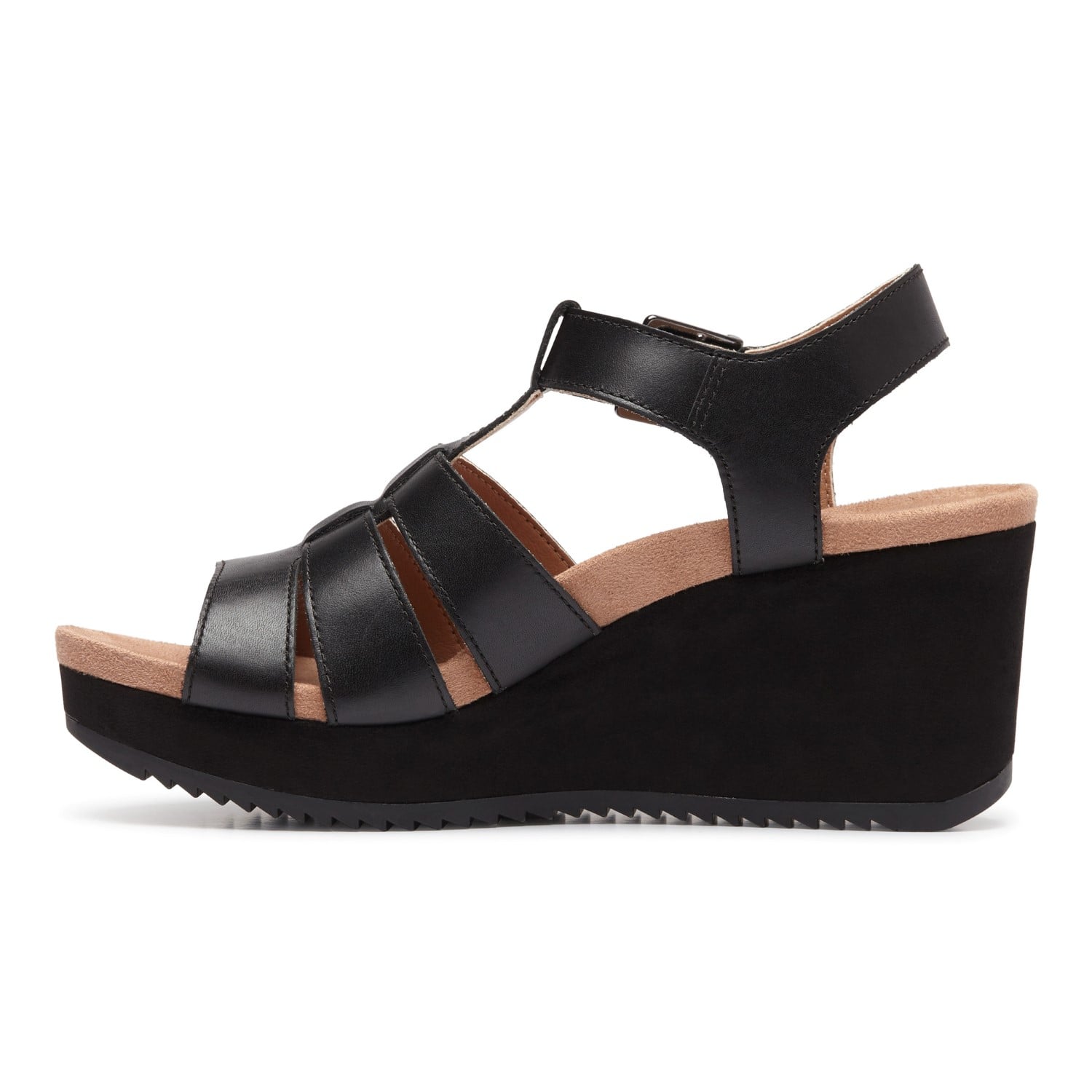 Vionic Tawny Women's Wedge Sandal - Black-Leather 2 left view