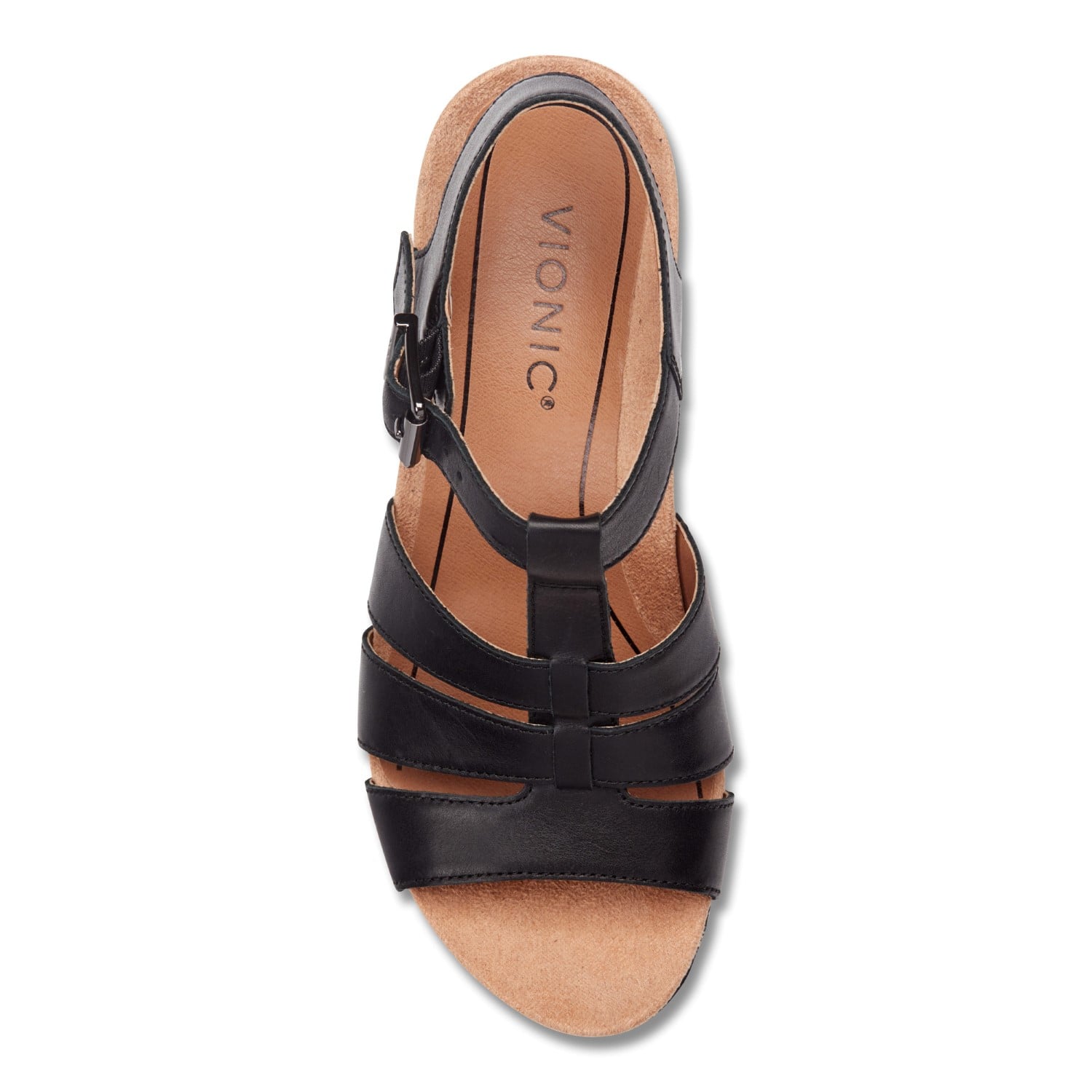 Vionic Tawny Women's Wedge Sandal - Black-Leather 3 top view