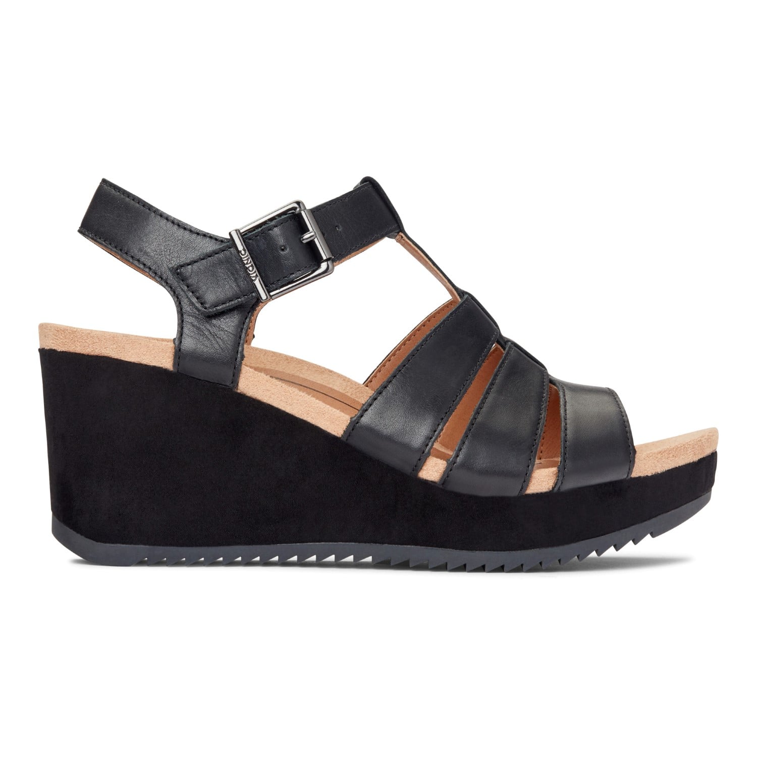 Vionic Tawny Women's Wedge Sandal - Black-Leather 4 right view