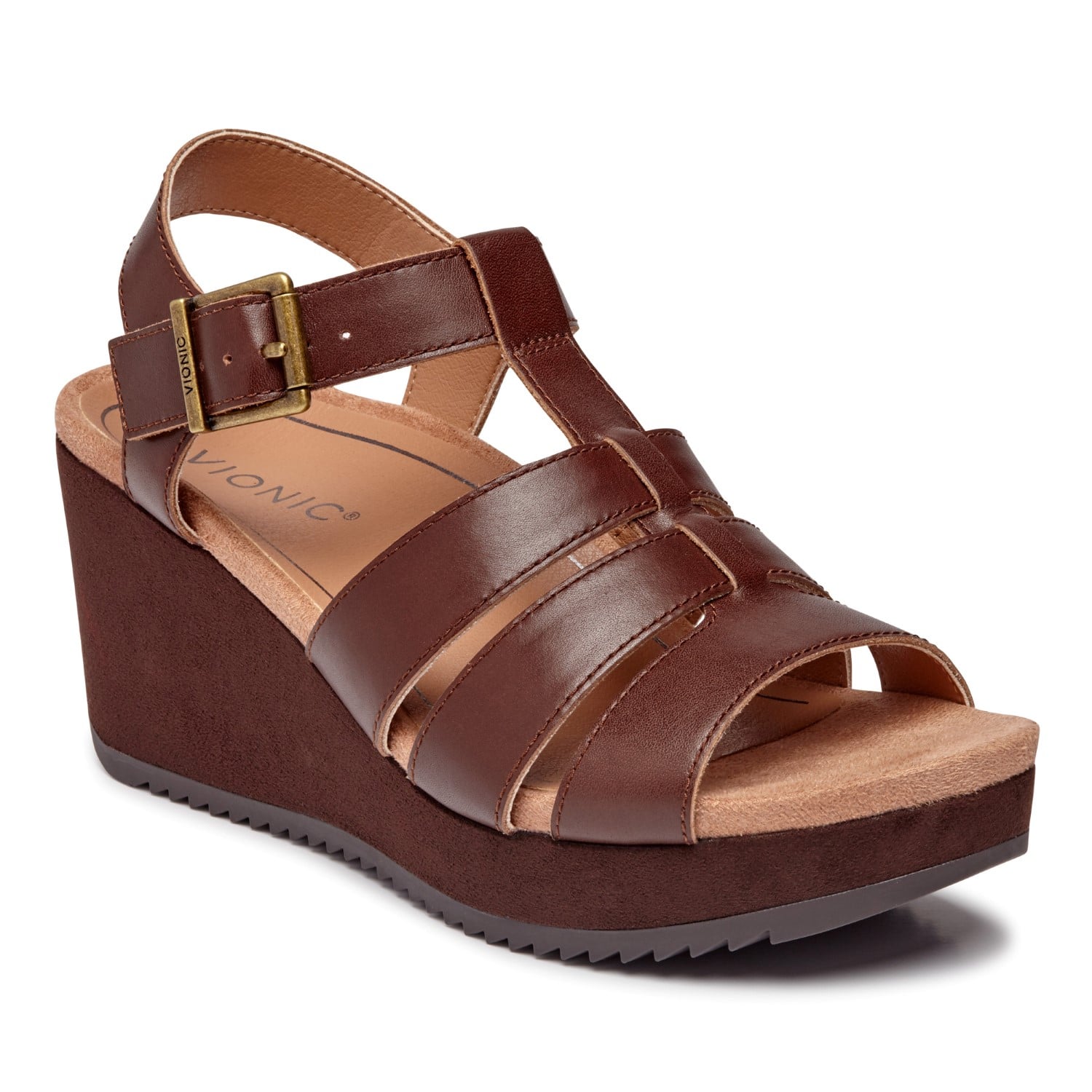 Vionic Tawny Women's Wedge Sandal - Mocha Leather 1 profile view