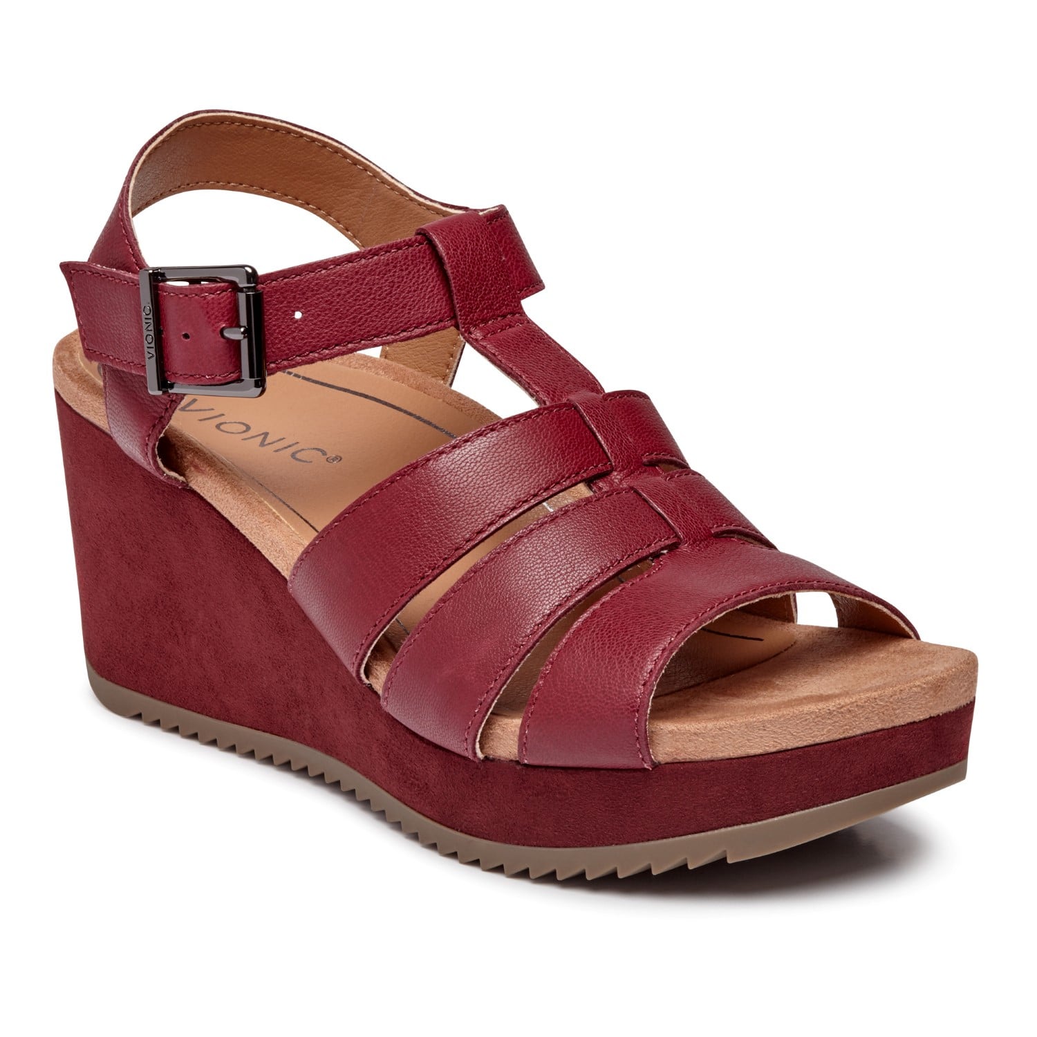 Vionic Tawny Women's Wedge Sandal - Wine Leather 1 profile view