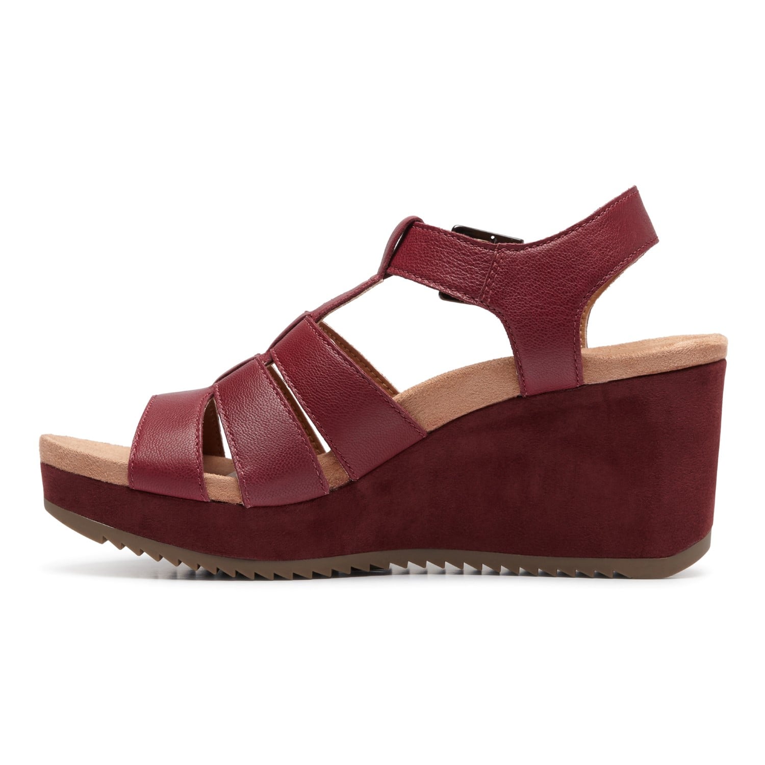 Vionic Tawny Women's Wedge Sandal - Wine Leather 2 left view