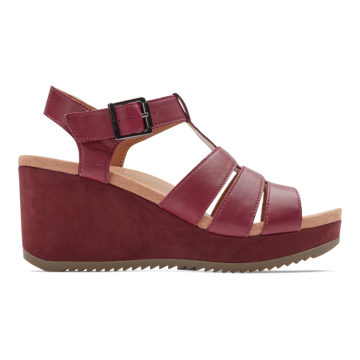 Vionic Tawny Women's Wedge Sandal - Wine Leather 4 right view